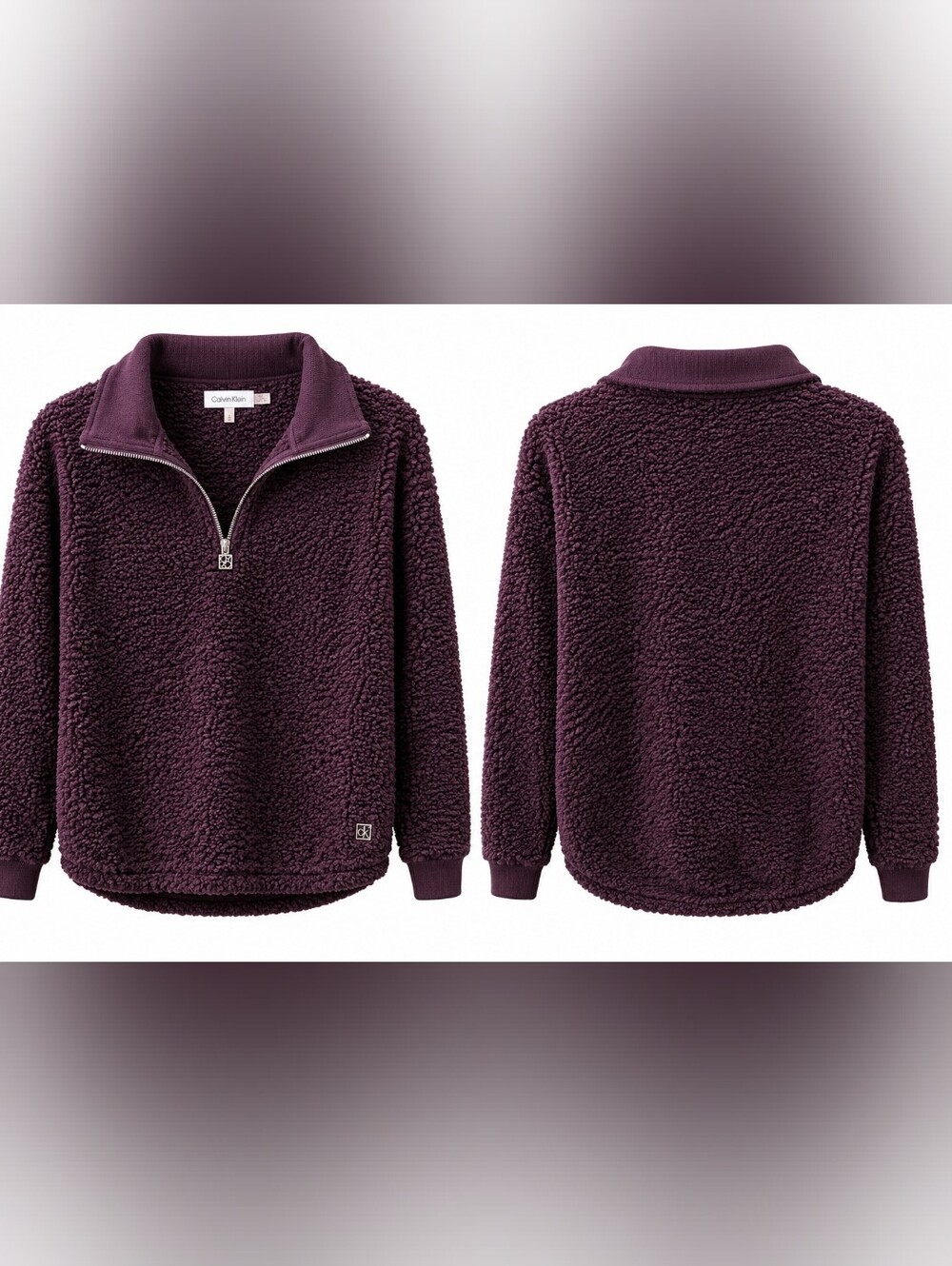 Calvin Klein Performance Sherpa 1/4 Zip Pullover Sweatshirt Purple Medium